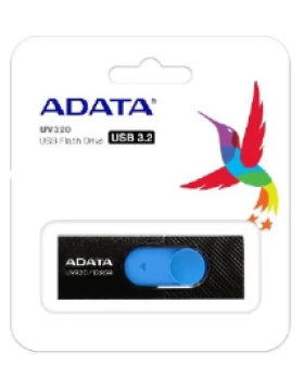 ADATA FLASH USB DRIVE 64GB AUV320-64G-RBKBL, USB3.1, RETRACTABLE, BLACK/BLUE, 5YW
