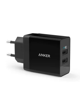 ANKER WALL CHARGER 24W 2-PORT USB CHARGER BLACK (A2021L11)