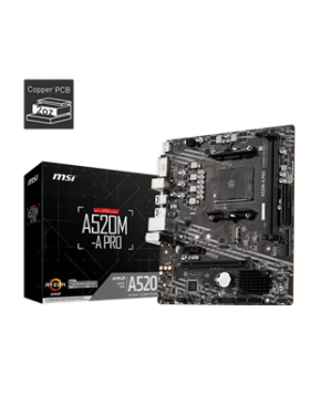 MSI MB A520M-A PRO, SOCKET AMD AM4, CS AMD A520, 2 DIMM SOCKETS DDR4, DVI-D/HDMI, LAN GIGABIT, MICRO-ATX, 3YW