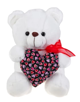 Λούτρινο αρκουδάκι Much VL223512 λευκό με καρδιά σε μαύρο ροζ χρώμα