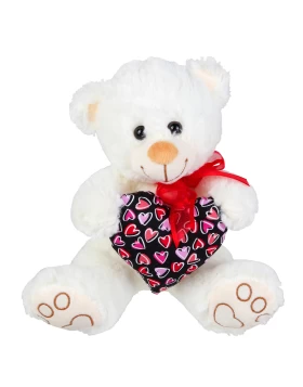 Λούτρινο αρκουδάκι Much VL222021 λευκό με καρδιά σε μαύρο ροζ χρώμα