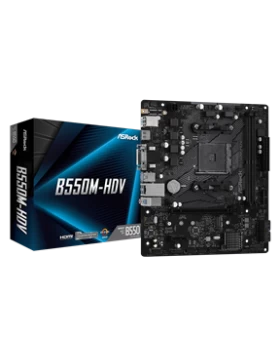 ASROCK MB B550M-HDV, SOCKET AMD AM4, CS AMD B550, 2 DIMM SOCKETS DDR4, D-SUB/DVI-D/HDMI, LAN GIGABIT, MICRO-ATX, 2YW