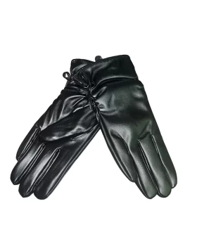 Γυναικεία γάντια από δερματίνη και πολυεστέρα Verde 02-0718 σε μαύρο χρώμα