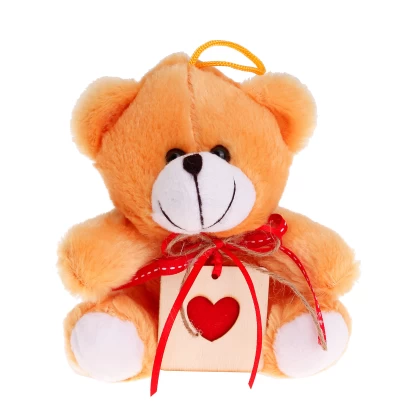 Λούτρινο αρκουδάκι Much E1503 με ξύλινη ταμπέλα καρδιάς