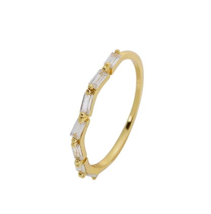 Ασημένιο δαχτυλίδι 8A-RG097-3-54 βεράκι σε χρυσό χρώμα με λευκά ζιργκόν