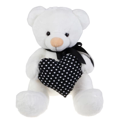 Λούτρινο αρκουδάκι Much VL223514 λευκό με μαύρη πουά καρδιά
