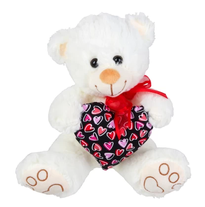 Λούτρινο αρκουδάκι Much VL222021 λευκό με καρδιά σε μαύρο ροζ χρώμα