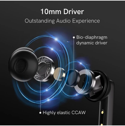 QCY T13 ANC Black - TWS 10mm Dynamic Driver, 4-mic 28dB ANC, Bluetooth 5.3, 7hr-30hr, 75ms latency